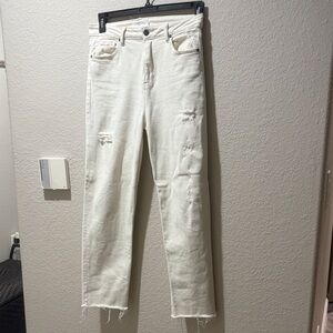 Carly Jean Los Angeles Off-White Chrissy Straight Leg Distressed Jeans